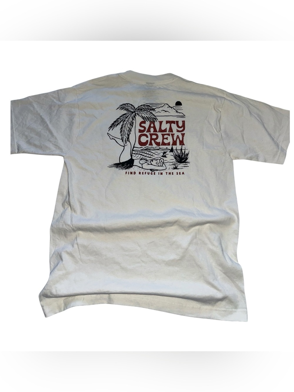 Salty Crew T-Shirt Find Refuge in the Sea Graphic Off White Tee size Medium NWT